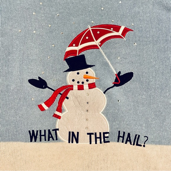 Women's “What In The Hail?” Snowman Cutest Ugly Christmas Sweater Size Medium - Picture 2 of 9